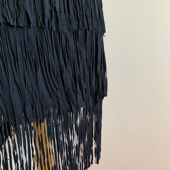 70s Black Suede Fringe Festival Skirt - Picture 4 of 4